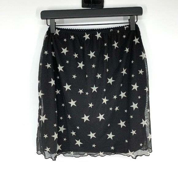 Nasty Gal Skirt Black White Star Print Mesh Mini Pull On NWT - Picture 4 of 15